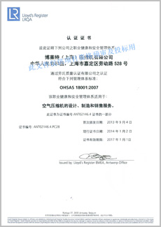 定盛機(jī)械OHSAS 18001質(zhì)量認(rèn)證